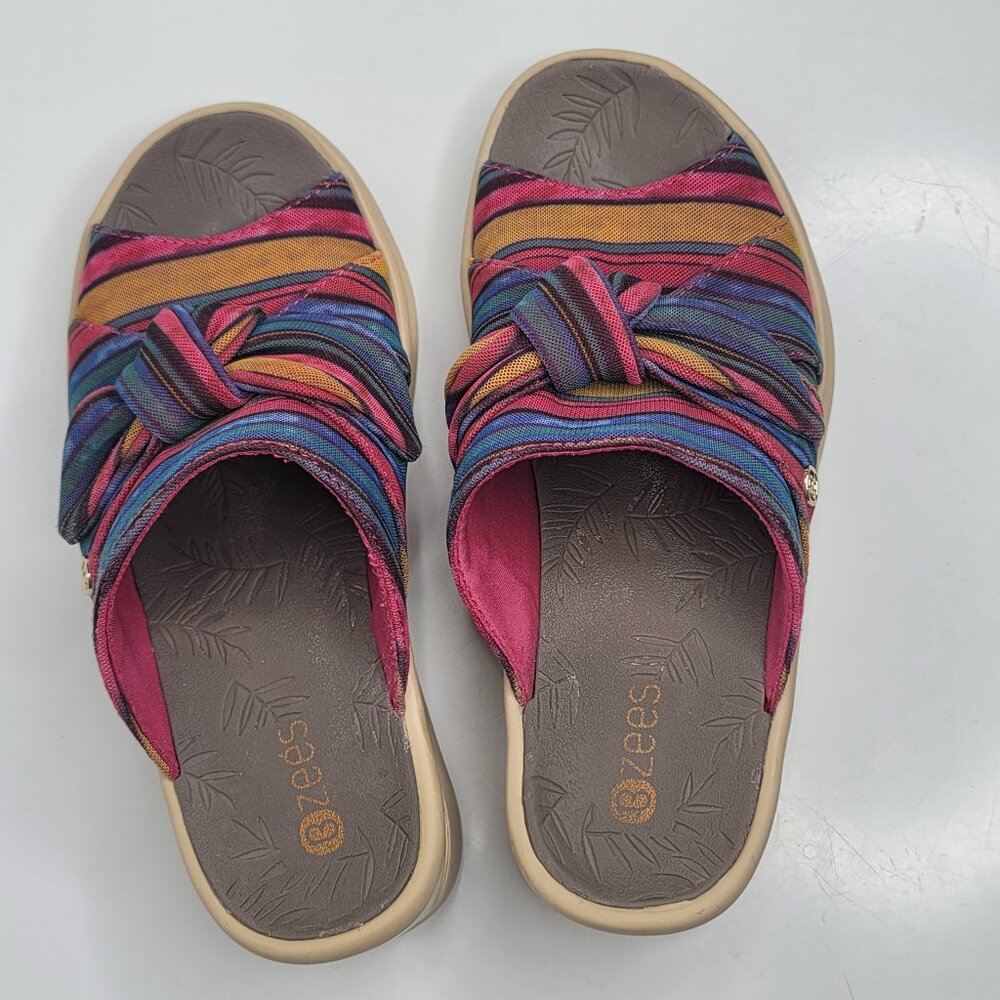 Bzees Washable 7 W Comfort Wedge Slide Sandals Women Smile Summer Raspberry - Picture 5 of 7